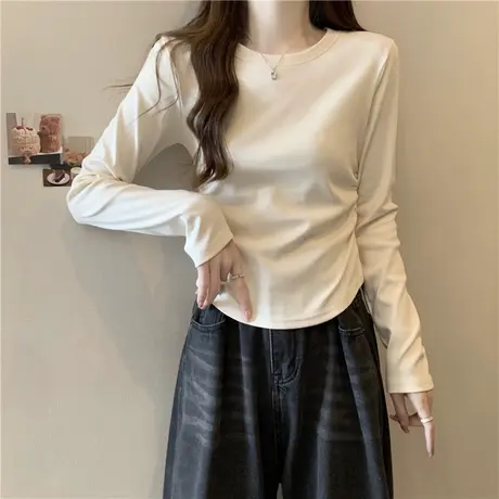 ins超火洋气减龄T恤长袖女秋季修身显瘦小个子短款打底衫收腰上衣商品大图