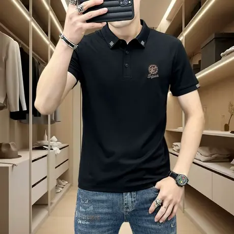 潮流个性时尚刺绣短袖T恤男士夏季烫钻半袖衣服帅气丝光棉体恤衫图片