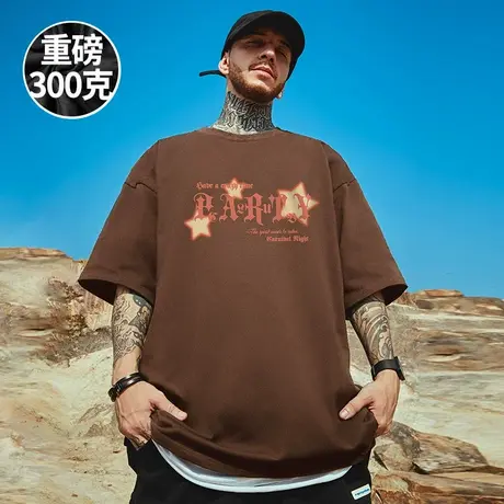 300g重磅美式胖子短袖t恤加肥加大码嘻哈纯棉hiphop半袖男潮流图片