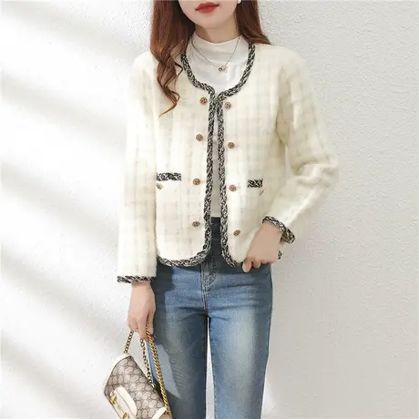 春款女士小香风短外套爆款2023年新款时尚洋气水貂绒开衫女春秋款图片