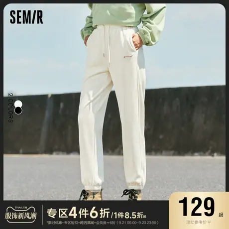 森马休闲裤女灯芯绒卫裤复古2022冬新款时尚刺绣宽松抽绳束脚长裤商品大图