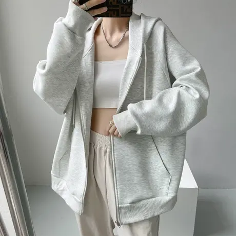 oversize嘻哈卫衣大码加绒连帽外套秋季ins潮牌宽松帽衫简约上衣商品大图