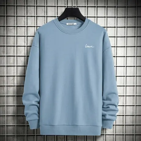 圆领卫衣男宽松潮流印花秋冬保暖加绒加厚摇粒绒套头无帽长袖t恤图片