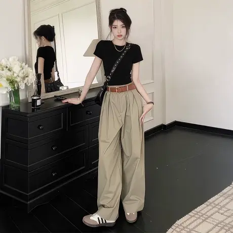 修身正肩t恤女夏短袖2025新款黑色打底衫内搭半袖显瘦高级感上衣图片