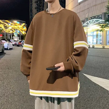 卫衣男生秋季长袖圆领宽松美式设计感长袖t恤外套新款潮流打底衫T商品大图