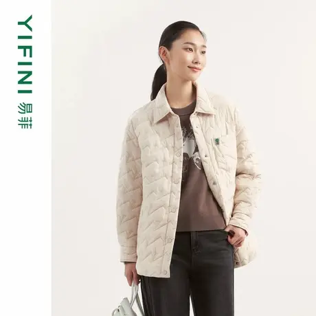 [专柜同款]Yifini/易菲Y字绗线P棉衬衫式宽松中长款棉服外套棉衣商品大图