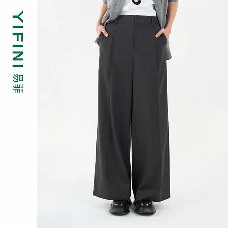[专柜同款]Yifini/易菲简约时尚垂坠感条纹阔腿裤通勤西裤休闲裤商品大图