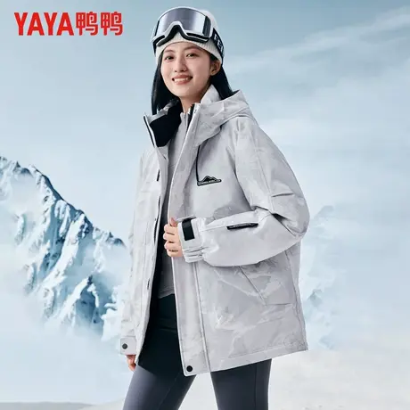 鸭鸭户外工装风羽绒服女2025冬季新品时尚潮流加厚连帽迷彩外套商品大图