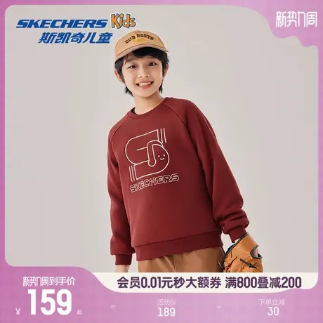 Skechers斯凯奇儿童针织套头卫衣秋季新款中性儿童复古百搭上衣图片