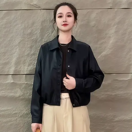 高级感黑色皮衣外套女春秋季新款韩版宽松显瘦短款机车服pu皮夹克商品大图