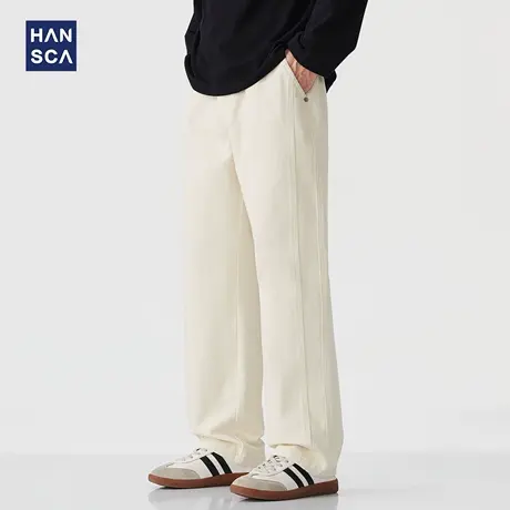 hansca350g重磅仿天丝纯棉直筒休闲裤男秋季宽松垂感拼接复古长裤商品大图