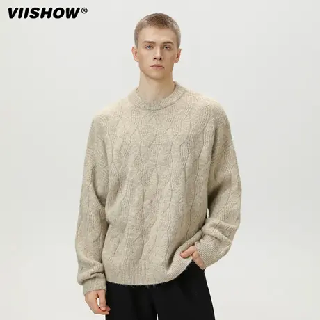 VIISHOW美式绞花纹毛衣男士秋冬季2025宽松慵懒风青少年针织毛衫商品大图