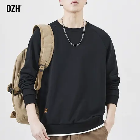 男士假两件圆领卫衣男秋季潮牌无帽外套2023新款美式上衣秋装男款商品大图