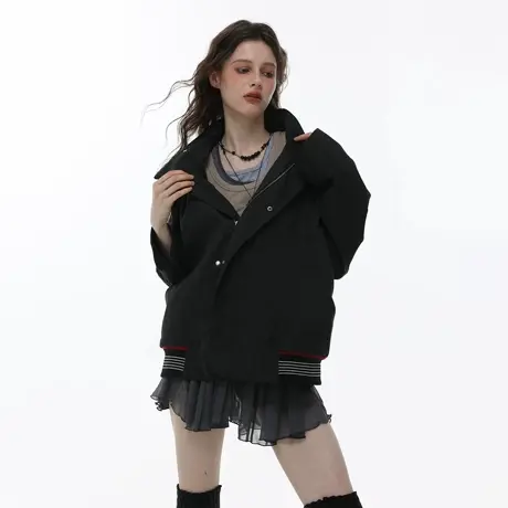 美式潮牌解构立领工装短外套女秋季宽松休闲设计感情侣哈灵顿夹克商品大图