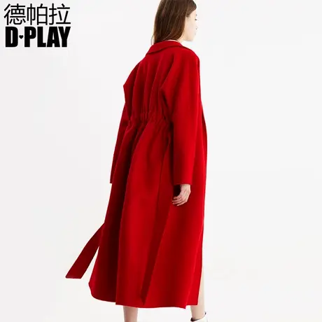 DPLAY德帕拉冬新品欧美大红松紧收腰双面呢外套长款呢子大衣商品大图