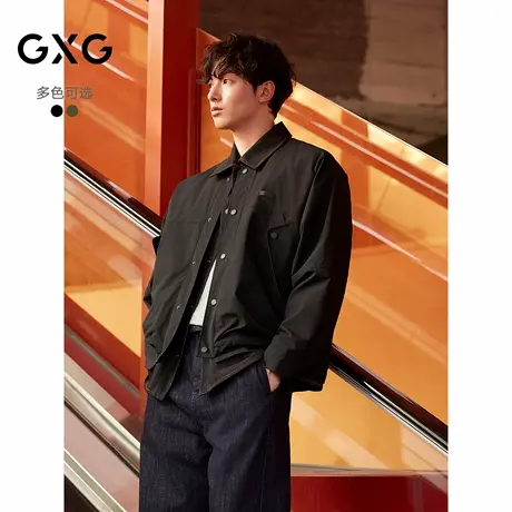 GXG男装 黑色牛仔拼接假两件教练夹克棉服休闲外套 25年冬季新品图片