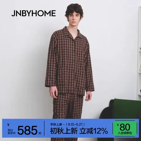 JNBYHOME江南布衣25新款秋冬翻领格纹睡衣家居服套装复古长袖情侣商品大图
