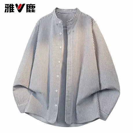 雅鹿2026春季新款叠穿小圆领长袖衬衣男青年条纹时尚舒适内搭衬衫图片
