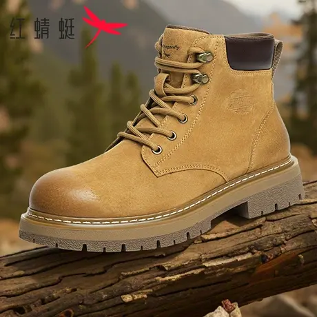 红蜻蜓男鞋2025冬季厚底系带马丁靴户外休闲大黄靴保暖高帮工装靴商品大图