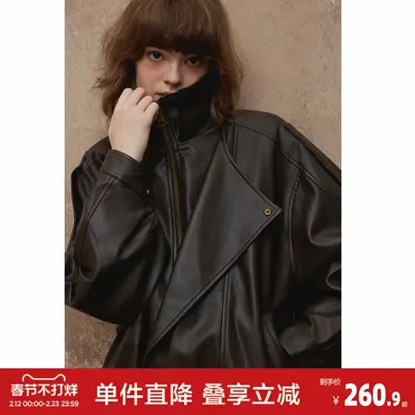 唐狮年秋季新款外套女重工复古中性机车皮衣外套PU夹克上衣图片