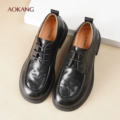 奥康 女鞋2026春季新款厚底圆头乐福鞋英伦时尚低跟通勤小皮鞋L图片