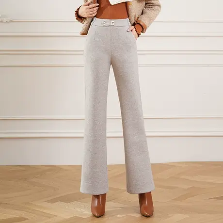 时尚微喇裤韩版气质休闲裤女秋冬季2023新款毛呢裤子高腰显瘦长裤商品大图