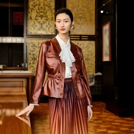 EP雅莹高端系列 气质抽褶V领垂感收腰外套 春夏商场同款1112A商品大图