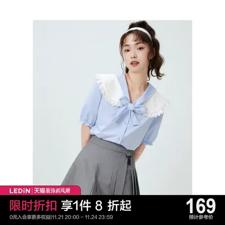 乐町个性系带领衬衫休闲夏季新款甜美宽松上衣女设计感小众图片