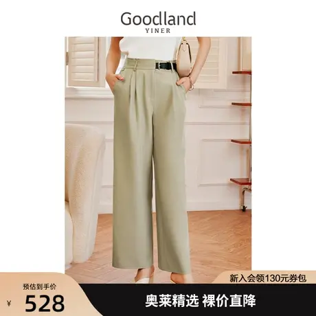 音儿美地女装2023夏季新款时尚皮袢装饰两色可选阔腿直筒裤休闲裤商品大图