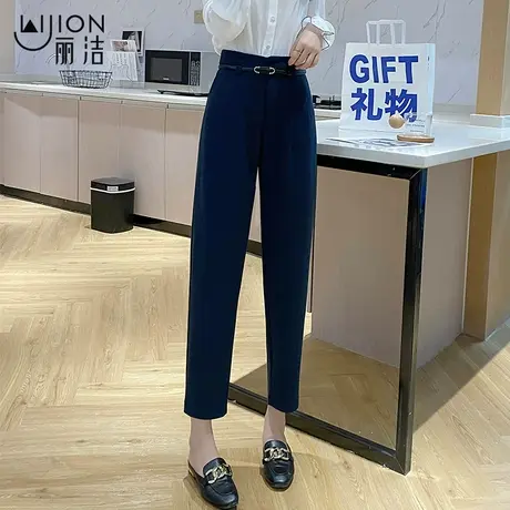 丽洁新款香蕉裤高腰哈伦裤女秋茧型西装裤宽松休闲裤黑色裤子女裤商品大图