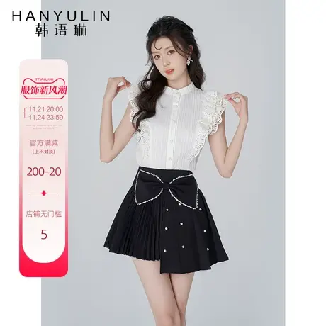 韩语琳白色立领雪纺衫女2024年春夏季新款短袖上衣设计感小众体恤图片