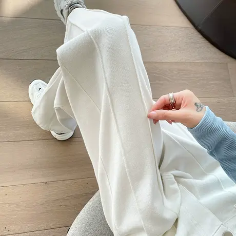 加绒白色高腰阔腿牛仔裤女春秋新款显瘦高级感垂感直筒拖地裤子潮商品大图