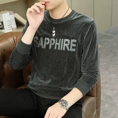 男士长袖t恤秋季薄款国潮压花圆领上衣宽松潮流ins秋衣打底衫卫衣商品大图