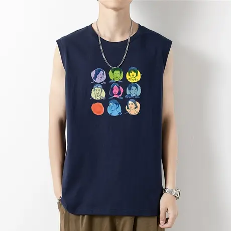 男士背心纯棉无袖t恤潮牌夏季外穿篮球跨栏运动坎肩健身宽肩汗衫商品大图