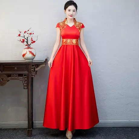 礼仪小姐旗袍迎宾服装女秋颁奖服酒宴会礼服连衣裙大合唱演出服装图片