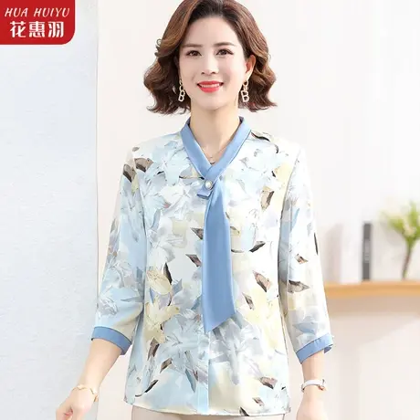 中年妈妈春装小衫洋气衣服40岁50中老年上衣女薄款T恤长袖雪纺衫商品大图