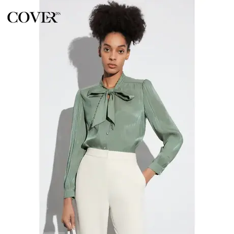 COVER春季海岛丝飘带珍珠织带衬衫商品大图