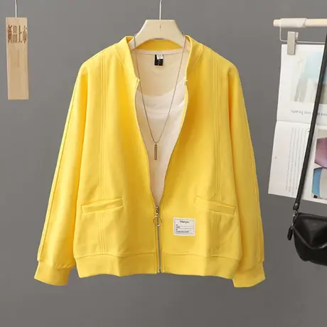 短款亮色开衫卫衣女2023秋季新款宽松运动上衣休闲外套棒球服夹克图片