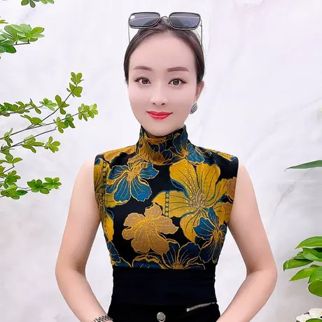 印花半高领假领子百搭内搭洋气2022新款高端气质打底衫背心韩版衣图片