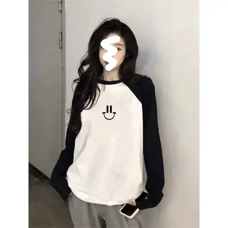 秋季打底衫女长袖T恤2023新款爆款插肩袖潮ins慵懒风日系休闲上衣商品大图