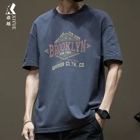 希越夏季网红短袖t恤潮男2024新款大码男装男士宽松纯棉男生上衣商品大图