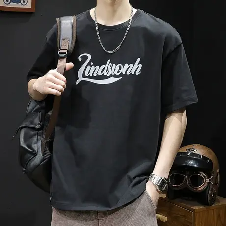 圆领黑色短袖t恤男士潮牌大码夏季2024新款衣服男款纯棉男装体恤商品大图