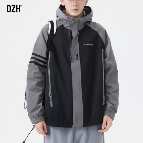 男士登山服冲锋衣外套男春秋款2023新款外衣拼接上衣工装夹克褂子商品大图