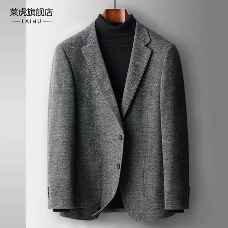 灰色格子西装外套男士英伦复古修身时尚秋季商务休闲小西服上衣男商品大图
