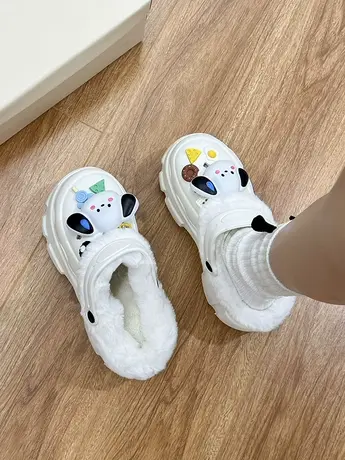 加绒洞洞鞋女2023新款冬季外穿防滑增高厚底可拆卸棉拖鞋女士冬天商品大图