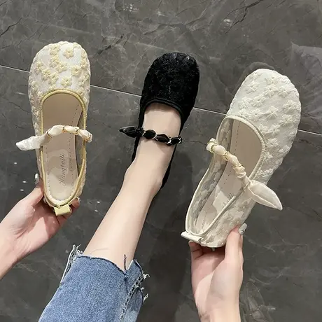 女鞋2024春夏季新款布鞋蕾丝透气单鞋女平底仙女风玛丽珍鞋孕妇鞋商品大图