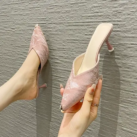 高跟鞋女细跟2024年夏季新款尖头气质凉拖鞋外穿高级感一脚蹬凉鞋商品大图