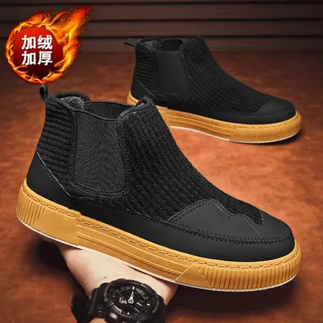 鞋子男2023新款冬季加绒加厚运动休闲棉鞋男士一脚蹬高帮板鞋男款商品大图