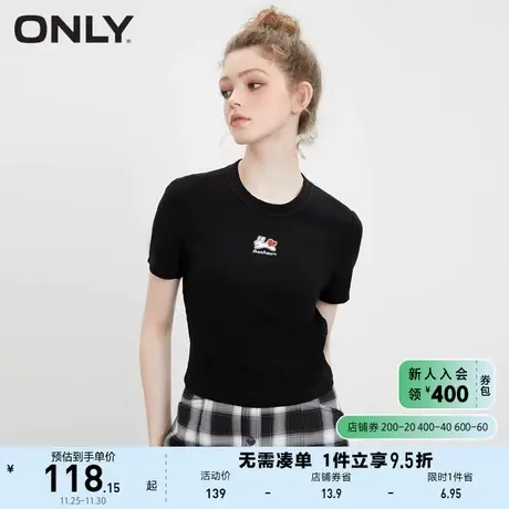 ONLY2023夏季新款休闲百搭字母卡通刺绣短款短袖T恤女商品大图