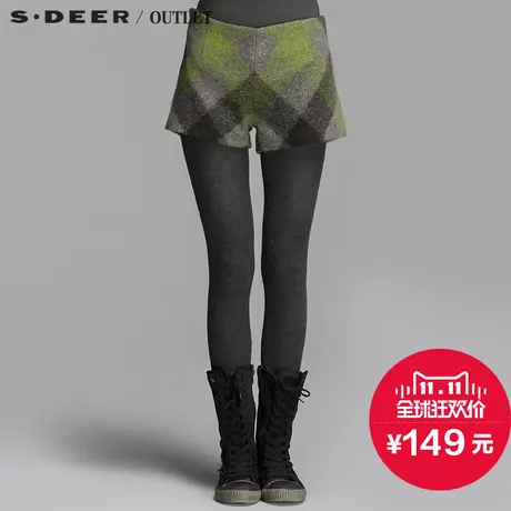 s.deer【新品】圣迪奥专柜正品女装优雅格纹毛呢短裤S14480953商品大图